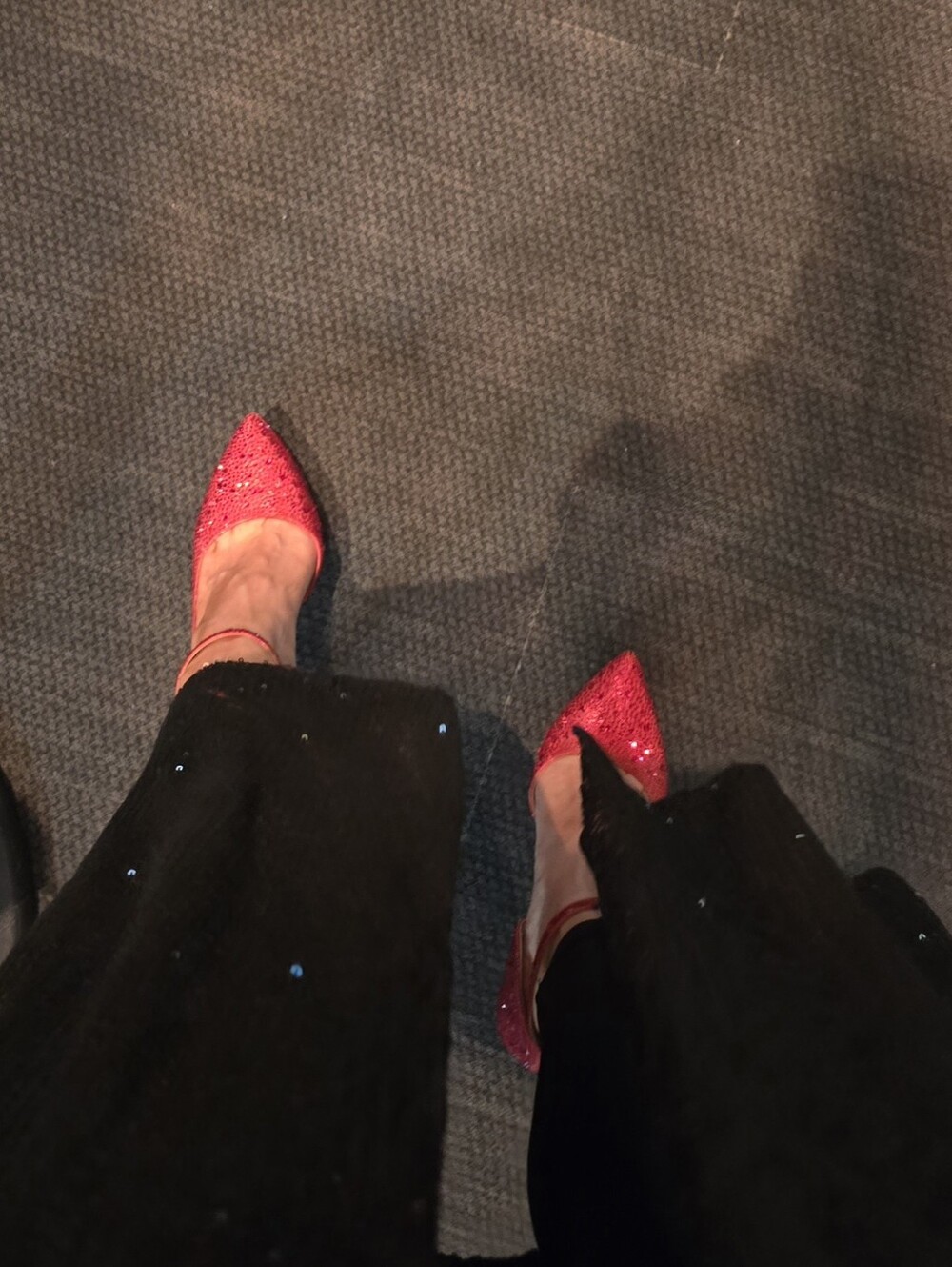 Jessica Simpson Red Glitter Pointed Ankle-Strap Heels - Picture 12 of 12